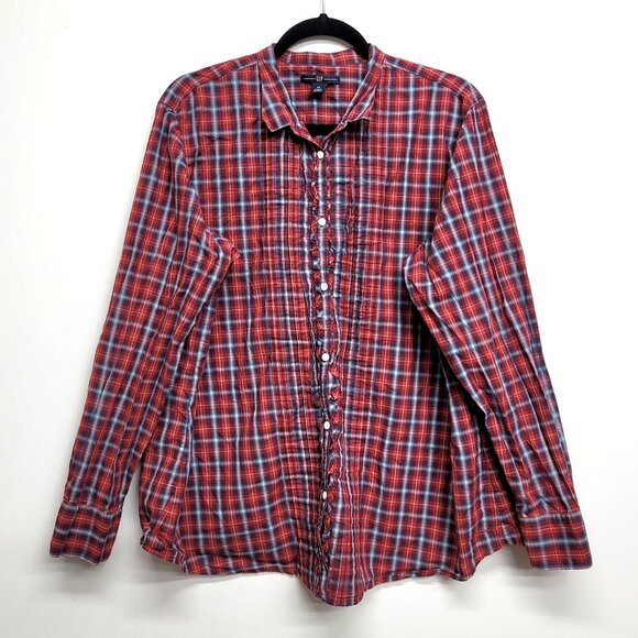 GAP Ruffle & Pleated Button Down Plaid Shirt Size 20 - Picture 1 of 5